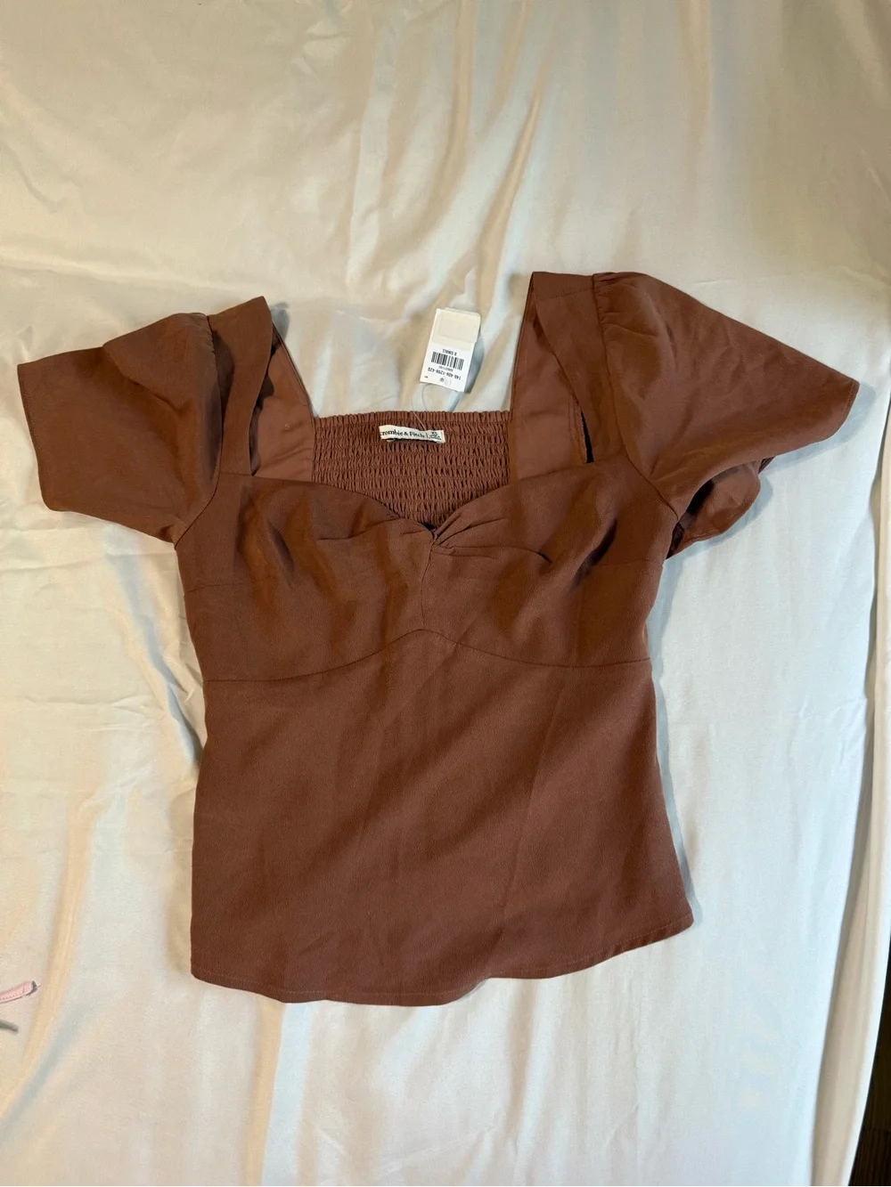 Abercrombie & Fitch Brown Square Neck Puff Sleeve Top